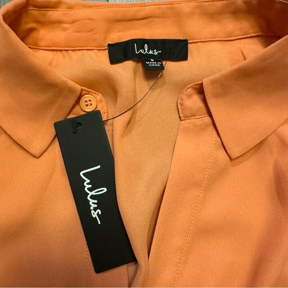 Lulu's NWT Sophisticated Influence Peach Pink Collared Peplum Top Size Small - Picture 8 of 9